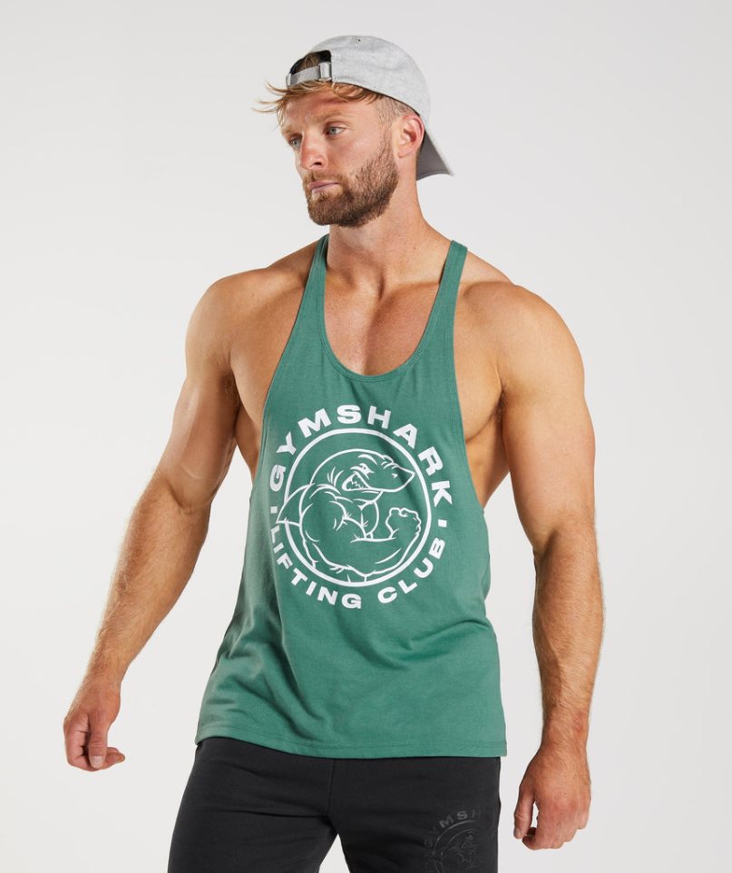 Men\'s Gymshark Legacy Stringer Tanks Green | CA D581N6